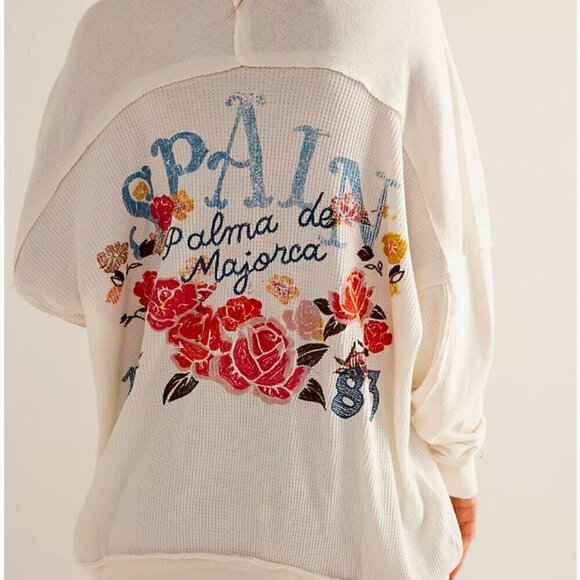 NWOT We The Free Spanish Rose Waffle Tee Long Sleeve IvorySz XS - Picture 2 of 9